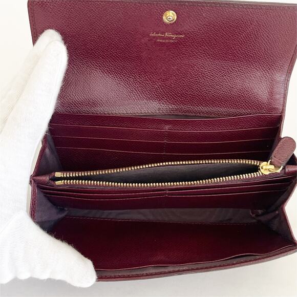 FERRAGAMO Long Continental Leather Wallet Maroon - Picture 9 of 14